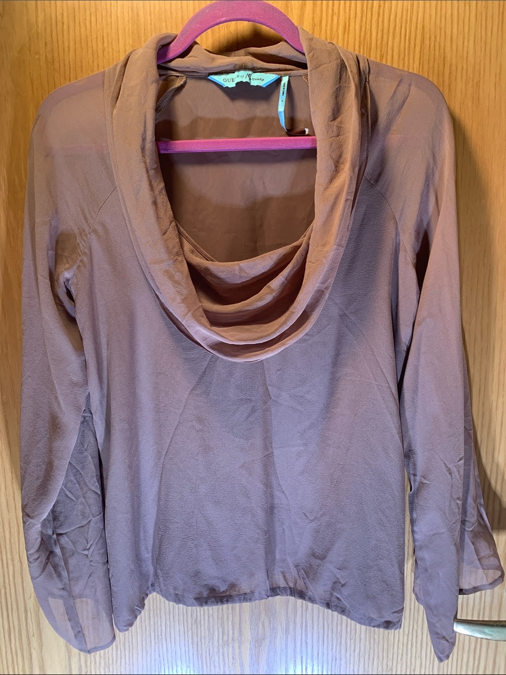 Guess by Marciano 100% Silk Cowl-Neck Top - Brown -Size S